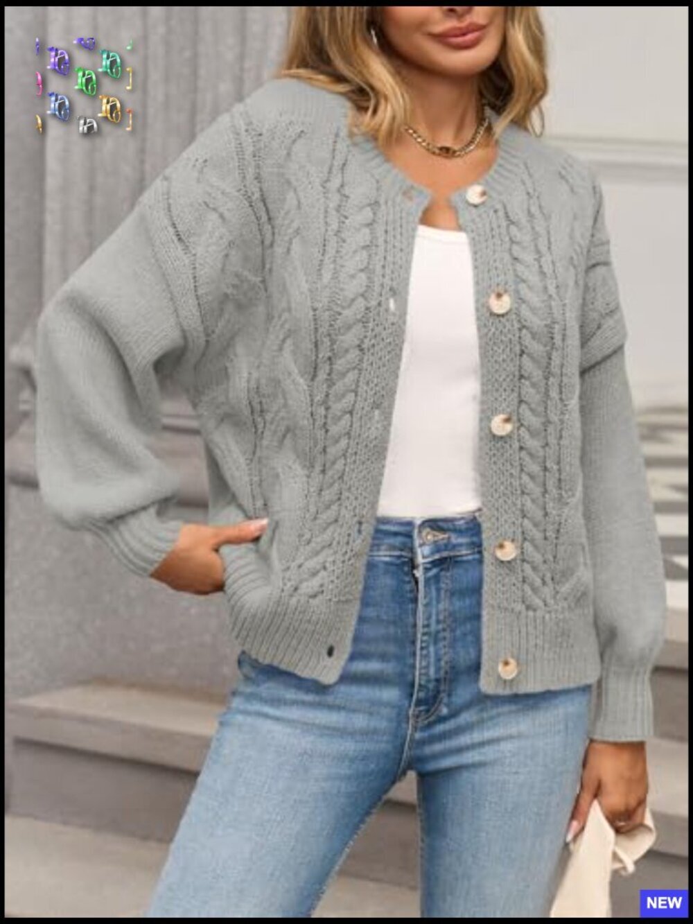 Open Front Cardigan Cable Knit Chunky Loose Fit Button Down Sweater Casual - Picture 4 of 7